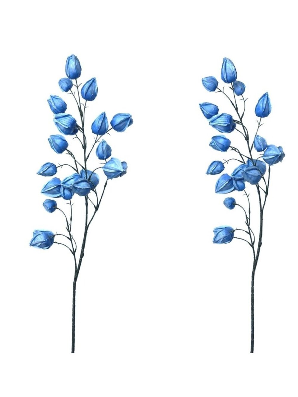 2 Blue Chinese Lantern Stems | 32 Inch Tall French Blue Lantern Pods | Farmhous